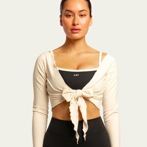 437 Cream Tie-Front Wrap Top